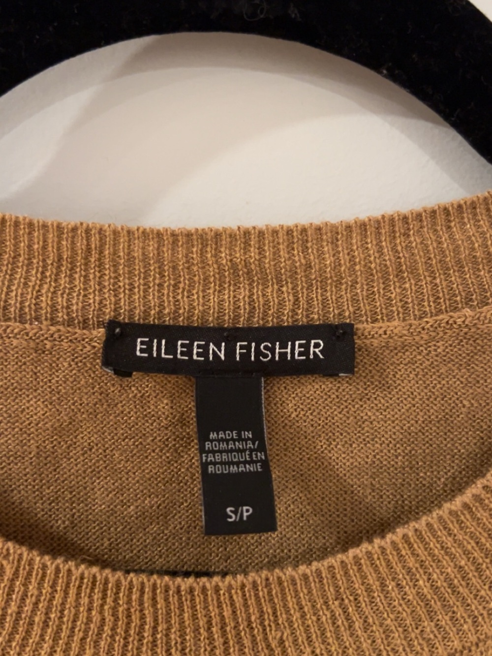 Eileen Fisher Organic Linen & Organic Cotton Blend Camel Short Sleeve Knit Top - Picture 2 of 3